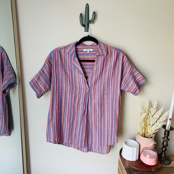 Madewell Courier Button-Back Shirt in Rainbow Stripe - Picture 6 of 8